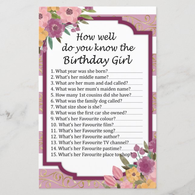 Lámina Rosa Striped Qué bien conoces a la bebé (Anverso)