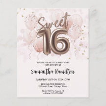 Rosa Sweet 16 Bday Balloons Invitación a Budge ros