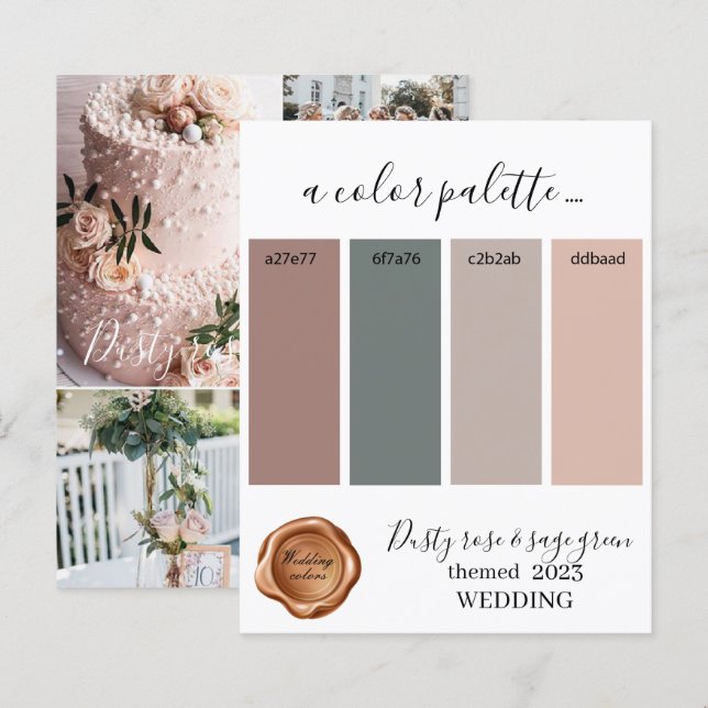 Lámina Rosa turbio y colores Boda verde salado Paleta C (Anverso / Reverso)