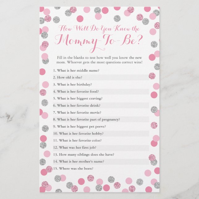 Lámina Rosa y Plata Qué Tan Bien Conoce La Prueba De La M (Anverso)