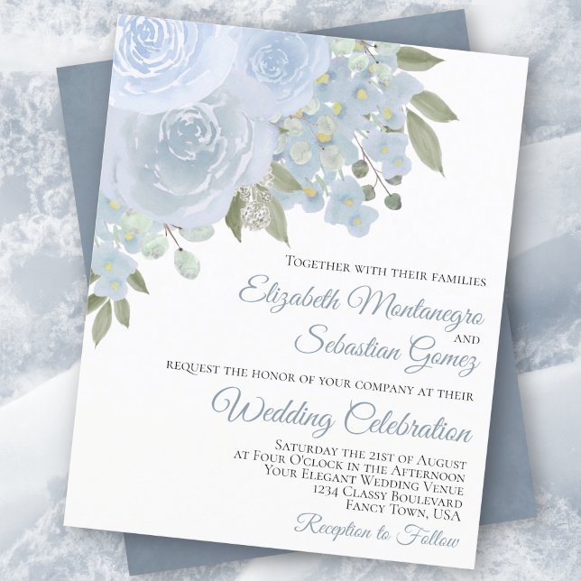 Lámina Rosas azul turbulentos Elegante invitación a la bo (Subido por el creador)