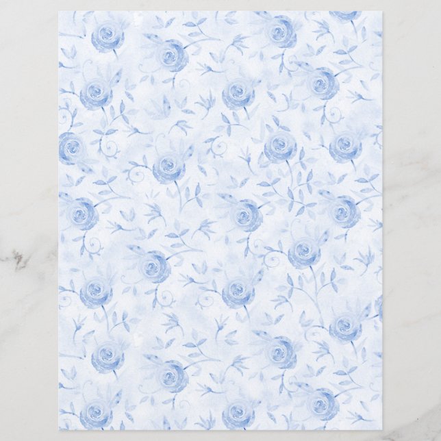 Lámina Rosas azules florales Papel de cuadernillo Damask (Anverso)