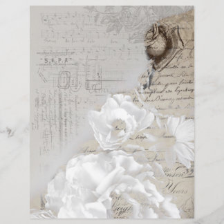 Lámina Rosas blancas vintage papel de escritura viejo