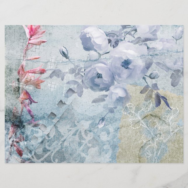 Lámina Rosas Blue 2 Grunge Scrapbook papel (Anverso)