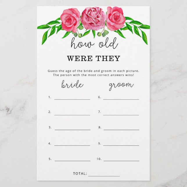 Lámina Rosas Cuántos años tenían el juego de novias (Anverso)