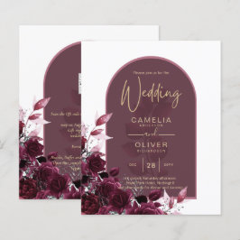 Lámina Rosas de Borgoña de Vino InVITADO de Boda de Texto