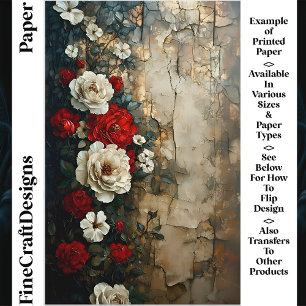 Lámina Rosas de Marfil Rojo, Papel Craft Muro Resistido C