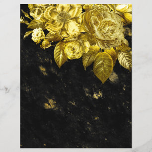 Lámina Rosas de oro y papel de libro de recortes de mármo
