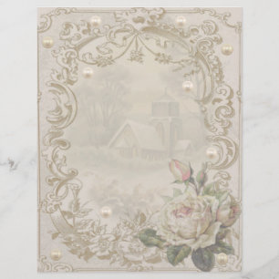 Lámina Rosas e invierno con perlas