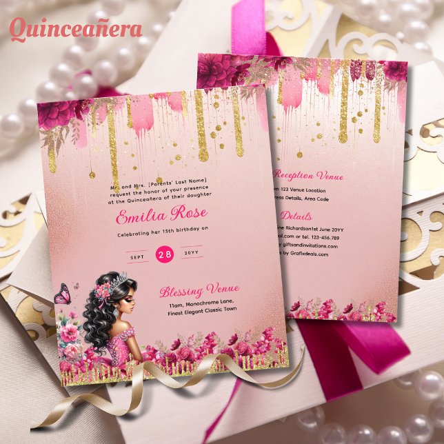 Lámina Rosas florales con vino de Quinceanera PINK Rose G (Subido por el creador)