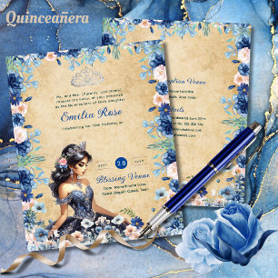 Lámina Rosas florales de la Marina Blue Quinceanera