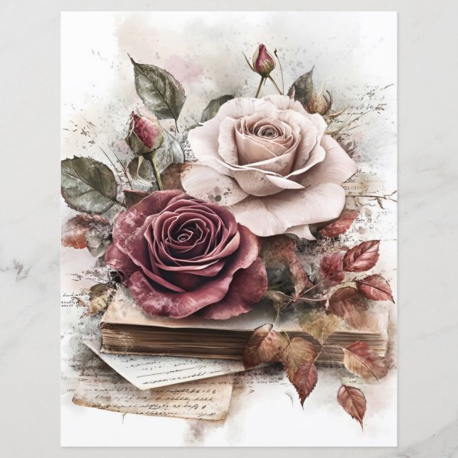 Lámina Rosas granate y rosadas con libros de scrapbooking (Reverso)