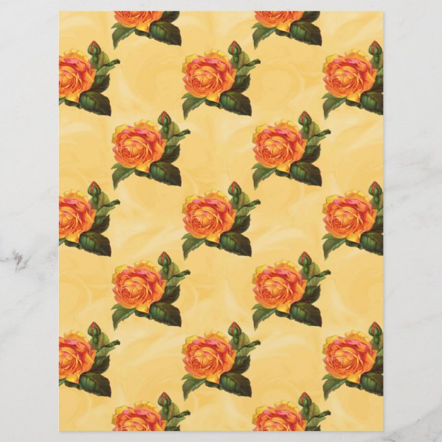 Lámina Rosas naranjas en papel de cuaderno de fondo amari (Anverso)