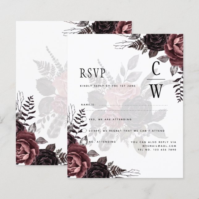 Lámina Rosas negros oscuros de Borgoña Boda caen en invie (Anverso / Reverso)