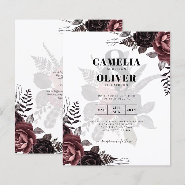 Lámina Rosas negros oscuros de Borgoña Boda caen en invie (Anverso / Reverso)