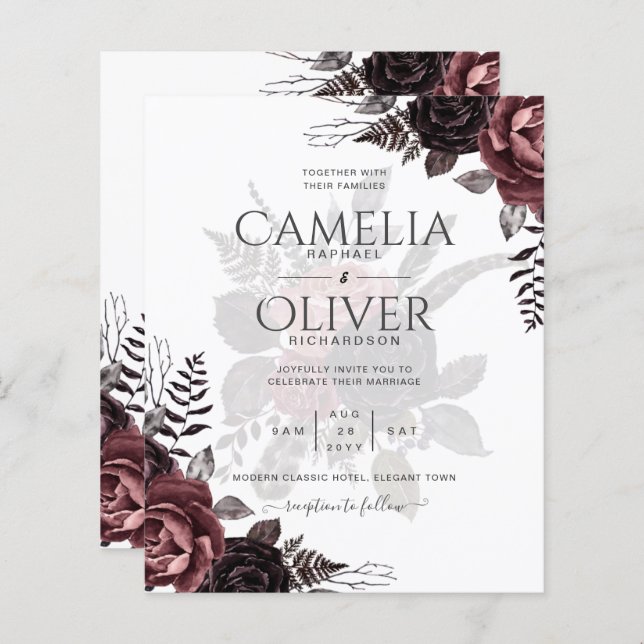 Lámina Rosas negros oscuros de Borgoña Boda caen en invie (Anverso / Reverso)