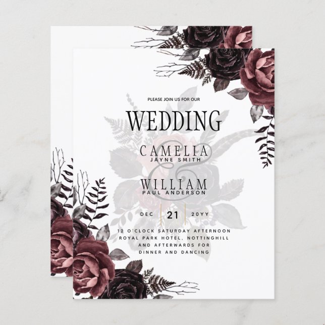 Lámina Rosas negros oscuros de Borgoña Boda caen en invie (Anverso / Reverso)