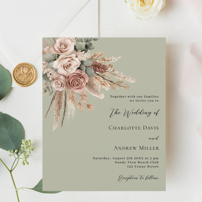 Lámina Rosas pekineses sage invitación a la boda verde (Subido por el creador)