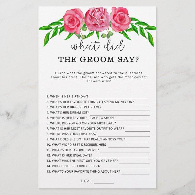 Lámina Rosas ¿Qué dijo el novio del juego de novias? (Anverso)