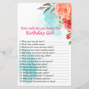 Lámina Rosas ¿Qué tan bien conoces al chica de cumpleaños