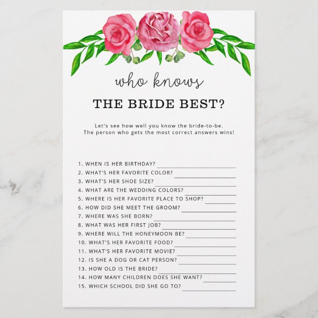 Lámina Rosas ¿Quién conoce el mejor juego de novias? (Anverso)
