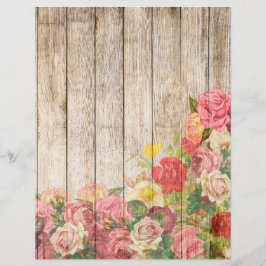 Lámina Rosas Románticas Rústicas Vintage de Madera