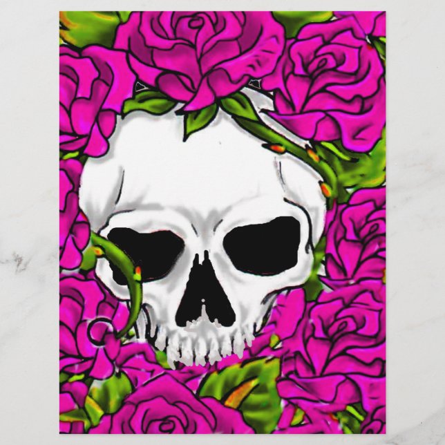 Lámina Rosas Rosa Y Calavera (Anverso)