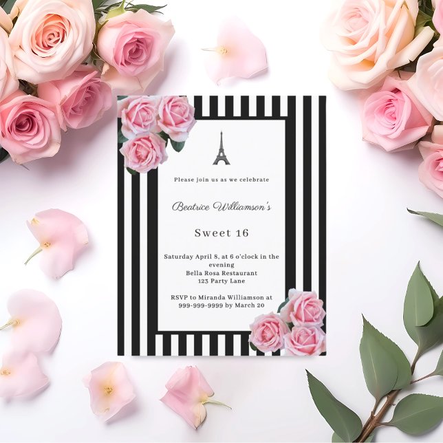 Lámina Rosas rosadas con rayas blancas y negras París Swe (Subido por el creador)