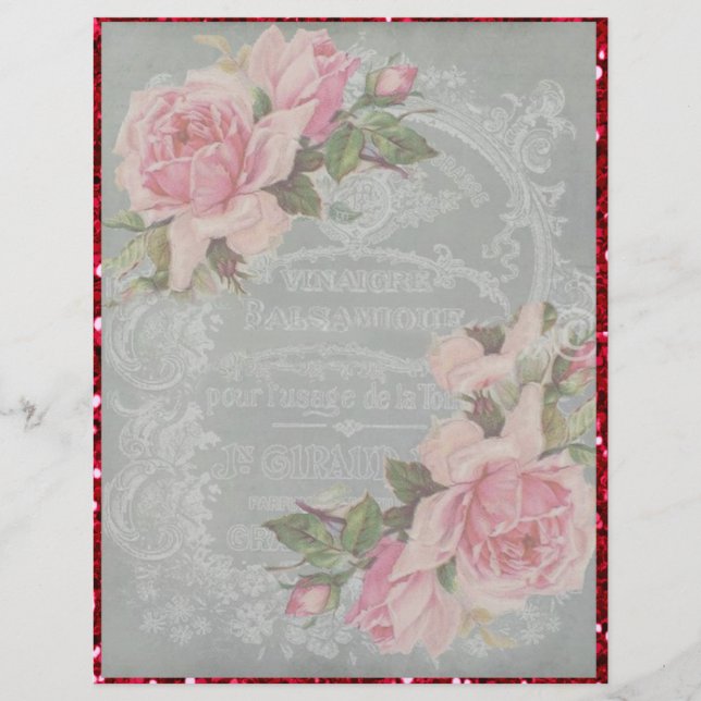 Lámina Rosas rosas rosas en gris con el Scrapbooking del  (Anverso)