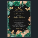 Lámina Rosas verdes del presupuesto Mariposas de oro Dulc<br><div class="desc">Elegante presupuesto Rosas verdes de esmeralda veneciana mariposas dulce de oro negro 16 cumpleaños invitación</div>