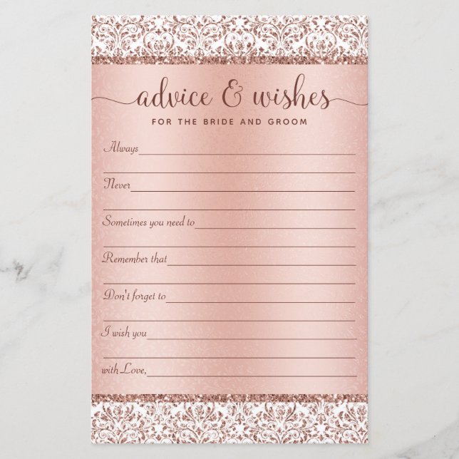 Lámina Rose Gold Elegant Wedding Advice Wishes  (Anverso)