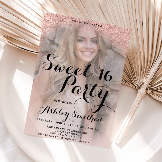Lámina Rose gold glitter elegant photo budget Sweet 16 (Subido por el creador)