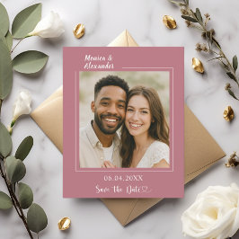 Lámina Rose gold ivory photo wedding Save the Date card