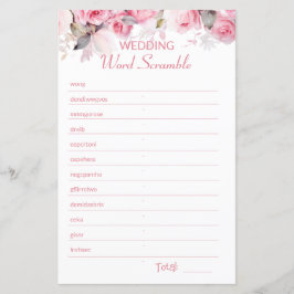 Lámina Rose Pink Bridal Shower Word Scramble Game