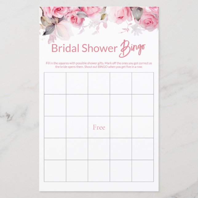 Lámina Rose Pink Floral Bridal Shower Game BINGO (Anverso)