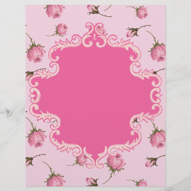 Lámina Rosebuds rosa bonito Swirls Frame Scrapbook Papel (Anverso)