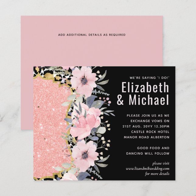 Lámina Rosegold BODA Girly Purpurina Floral Rosa Glam (Anverso / Reverso)