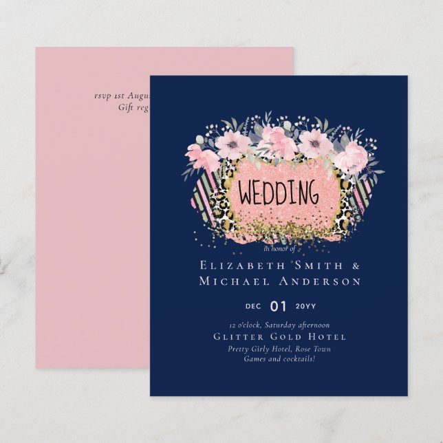 Lámina Rosegold BODA Girly Purpurina Floral Rosa Glam (Anverso / Reverso)