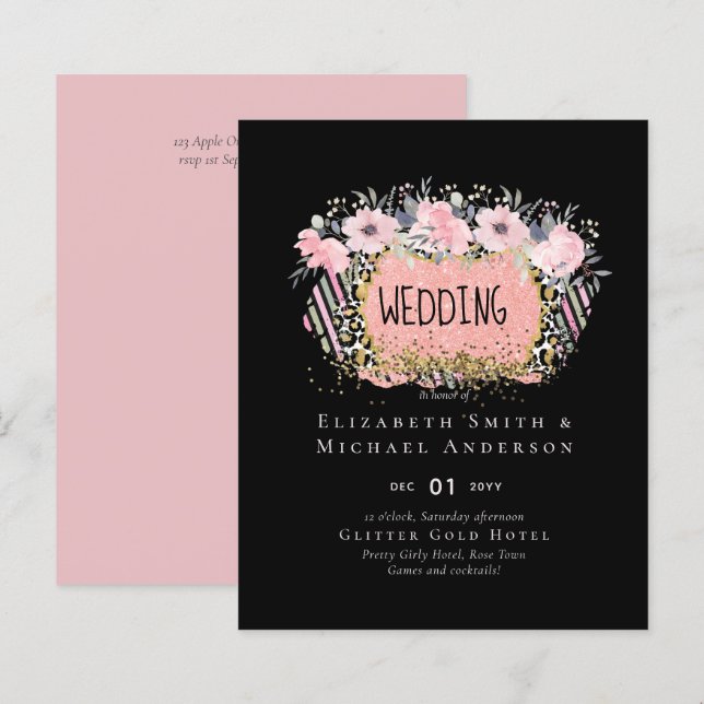 Lámina Rosegold BODA Girly Purpurina Floral Rosa Glam (Anverso / Reverso)