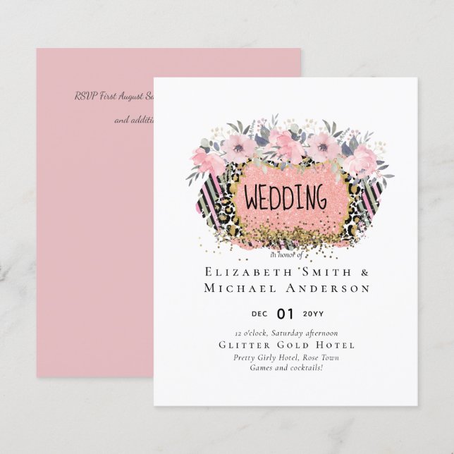 Lámina Rosegold BODA Girly Purpurina Floral Rosa Glam (Anverso / Reverso)