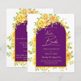 Lámina Roses Amarillos Magenta Pluma Boda de Oro Púrpura
