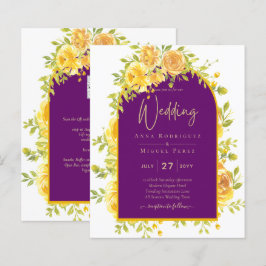 Lámina Roses Amarillos Magenta Pluma Boda de Oro Púrpura