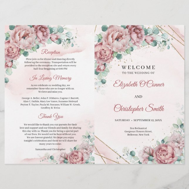 Lámina Roses rosadas polvorientas de Boho eucalipto oro d (Anverso)