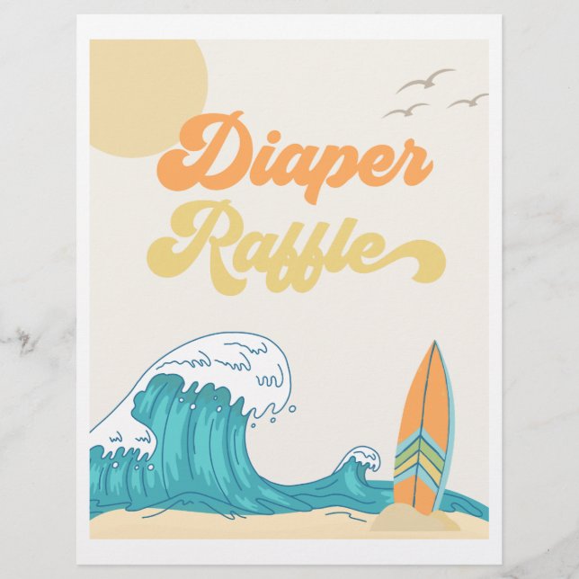 Lámina Rótulo Baby Shower Diaper Raffle Surf | |Rótulo Su (Anverso)