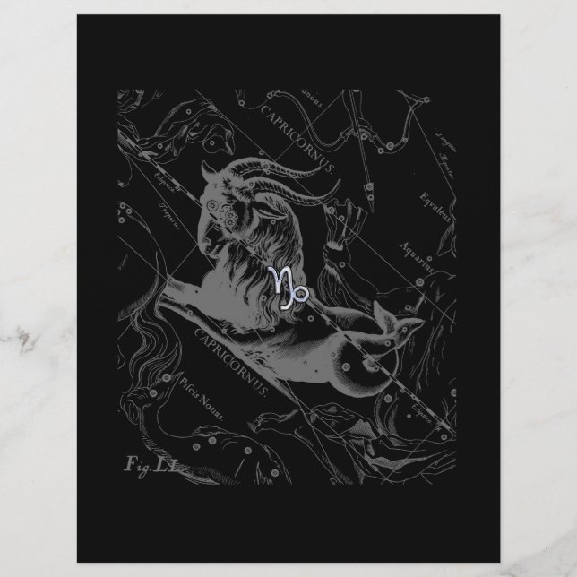 Lámina Rótulo cromado como Capricornio Zodiac en Hevelius (Anverso)