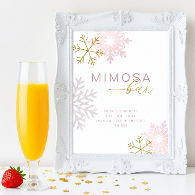 Lámina Rótulo de bar Mimosa con copo de nieve rosa Rubor (Mimosa Bar Tabletop Sign)
