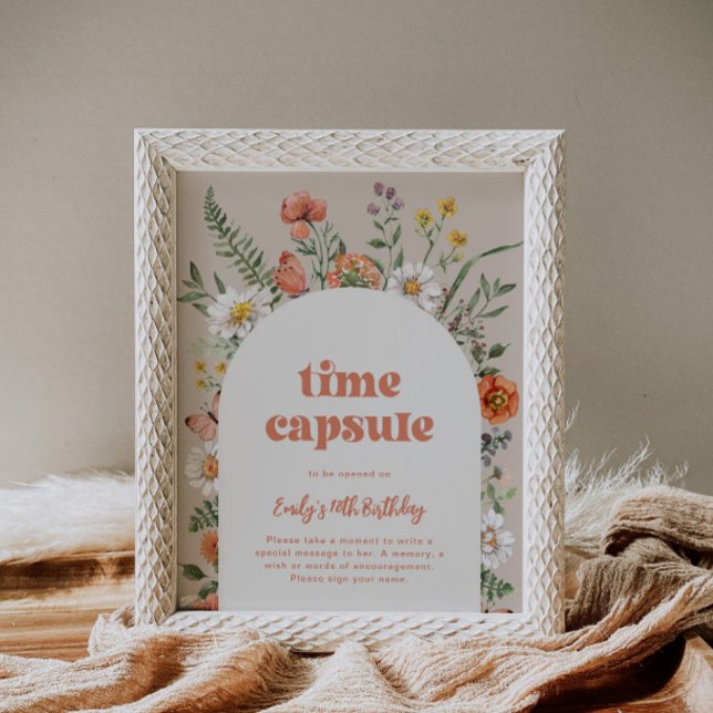 Lámina Rótulo de la cápsula de cumpleaños con flores silv (Subido por el creador)