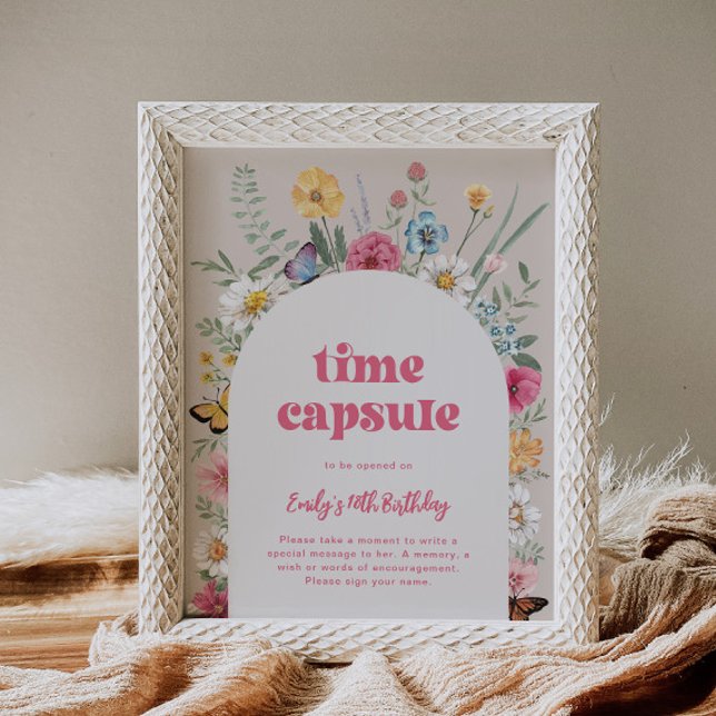 Lámina Rótulo de la cápsula de cumpleaños con flores silv (Subido por el creador)