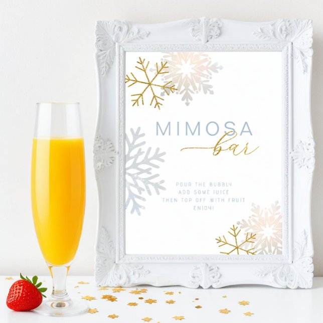 Lámina Rótulo del bar Mimosa con el velo azul de nieve (Mimosa Bar Tabletop Sign)