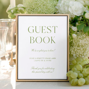 Lámina Rótulo del libro de invitados Sage Green & White B